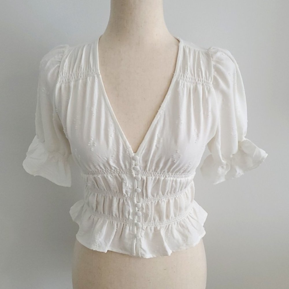 Kirious LA Boho Smocked Peasant Blouse Crop Top Small / XS